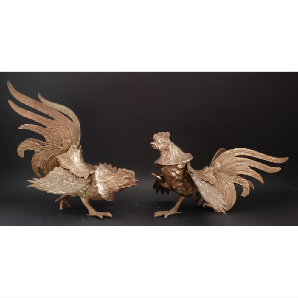COPY - Solid Brass Pair of Fighting Roosters 🐓
